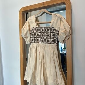 Elegant Cream and Brown Dress
